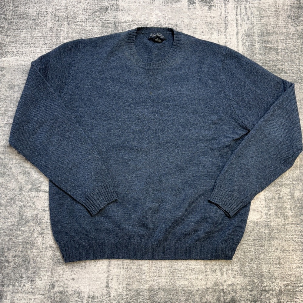 VTG Brooks Brothers Sweater Mens Large Blue Italian Lambswool Crewneck Jumper